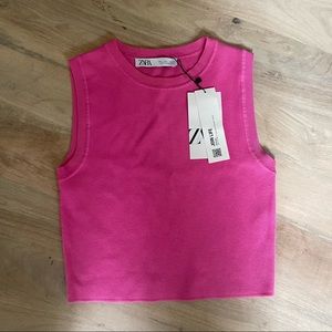 BNWT Zara Cropped Knit Sleeveless Knit Pink Top Sz L